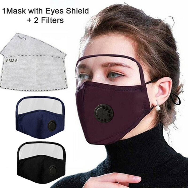Schal Baumwolle Outdoor Schutzhülle Atmen Ventil Gesicht Maske Mit Augen Schild + 2 Filter