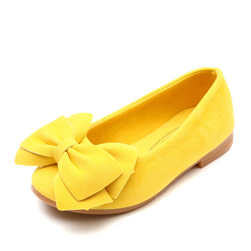 Sepatu Flat Anak Perempuan Kecil Mawar Kuning Merah Muda Hitam Sepatu Tunggal Bersol Lembut Simpul Sepatu untuk Anak-anak Sepatu Putri Sepatu Sol 1-7T
