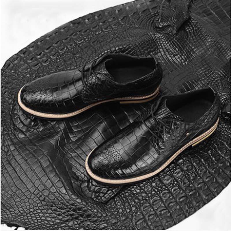 Sl novo couro de crocodilo sapatos masculinos de alta qualidade manual negócios jovens alta ajuda preto lazer sapatos maré