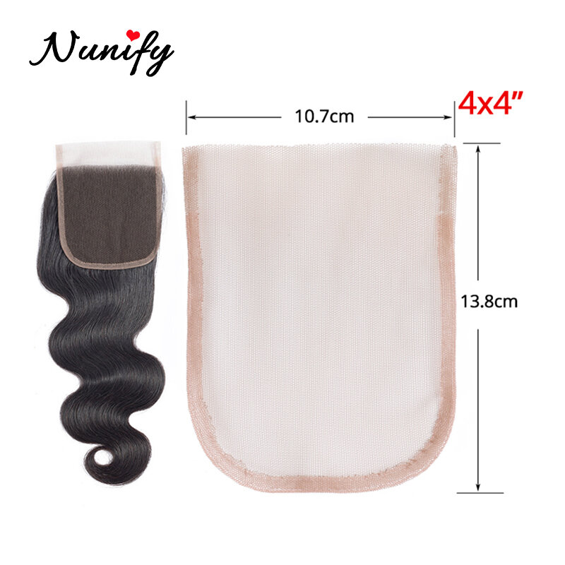 Nunify 4X4Inch Zwitserse Vetersluiting Frontale Base Bruine Hand Geweven Haar Netto Stuk Voor Maken Lace Pruiken Cap Sluiting pruik Accessoire