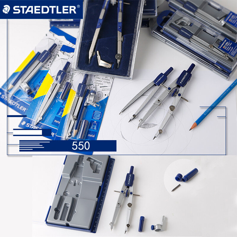 Staedtler 550เข็มทิศนักเรียนเข็มทิศสำหรับออกแบบไม้ดินสอ Liner ดินสอตะกั่วที่ใช้งานได้เครื่องเขียน