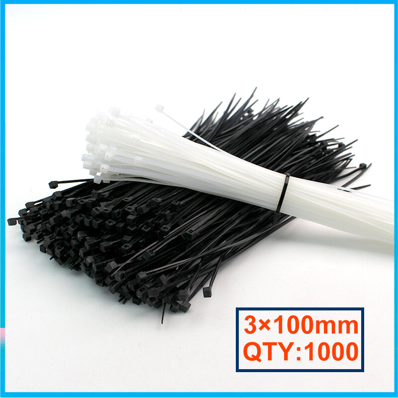 Câble plastique en nylon autobloquant, attaches zippées, fil rond, largeur 100mm, matériel, 3x1000mm, 1.8 pièces par paquet