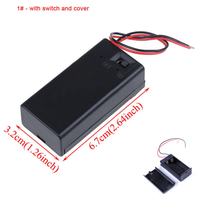Muti-sizes - 1Pcs Plastic 9V Battery Holder Box Case with Wire Lead 6F22 Battery Holder With/Without Switch,Cover,DC-Connector