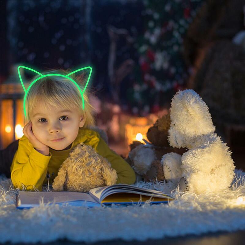 크리스마스 고양이 귀 머리띠, 반짝이는 헤어 밴드 액세서리, 라이트 업 고양이 귀 머리띠, 여자 아이 파티, 6 피스