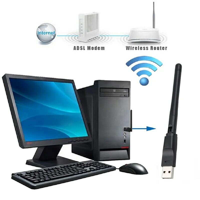 Adaptador WiFi USB inalámbrico, 2,4G, 150M, 2DB, antena Wifi, tarjeta de red WLAN, receptor WiFi USB, Chip RT5370 para PC, TV Box
