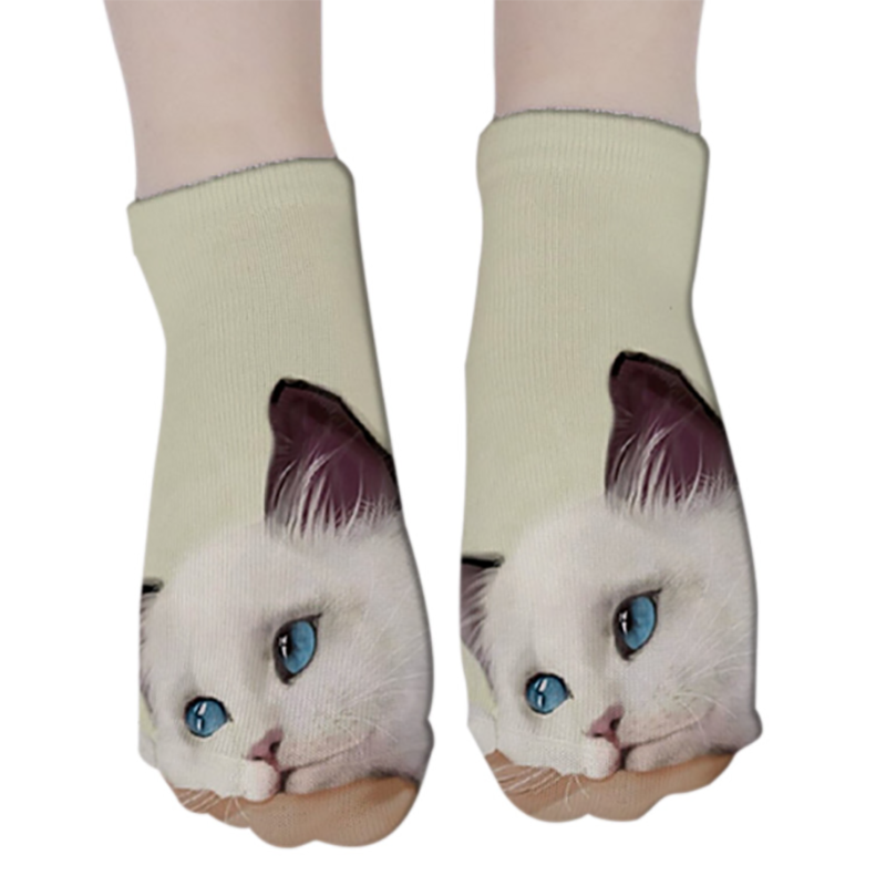 Носки женские, хлопковые, с мультяшным котом, с 3D-принтом