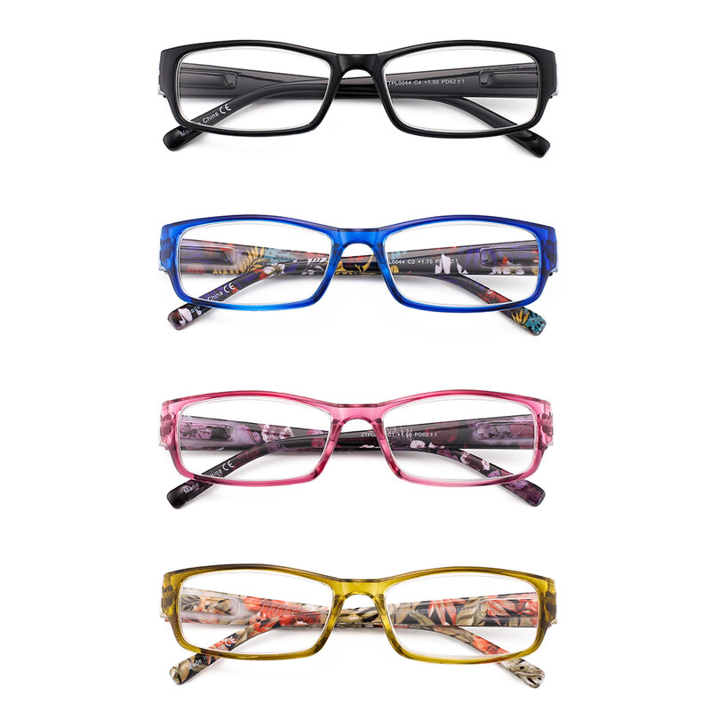 JM 4 pièces/ensemble lunettes de lecture rectangulaires femmes hommes, loupe à charnière de printemps dioptrie presbyte lunettes de lecture carrées
