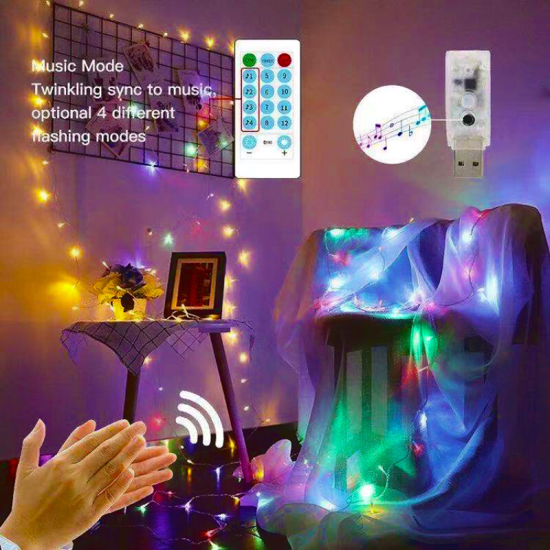 Rideau lumineux LED avec télécommande, 3m, alimenté par USB, guirlande lumineuse de noël, décoration de fête, jardin, maison, mariage