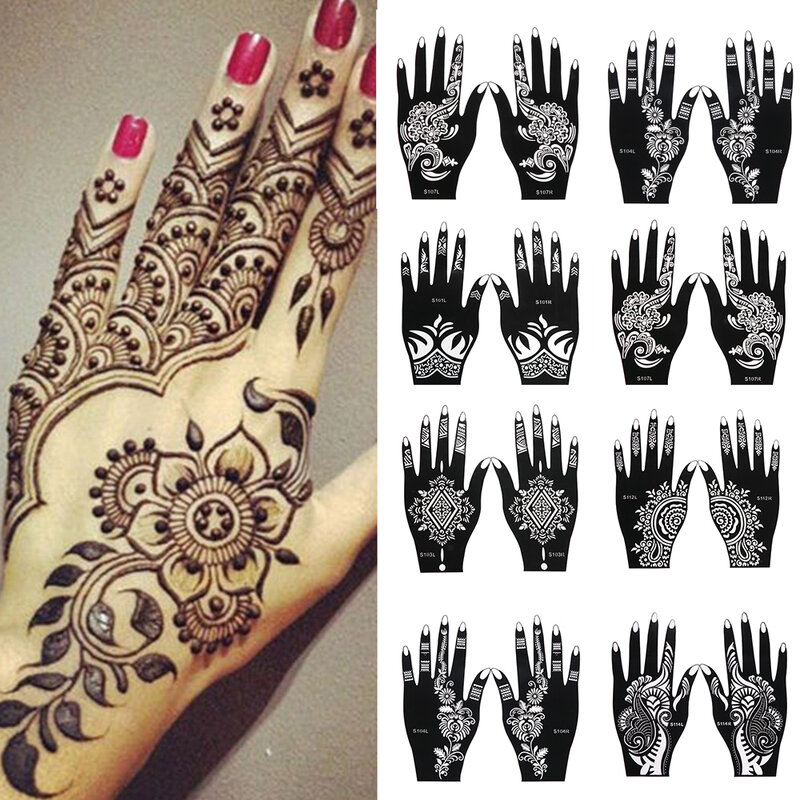 2022ใหม่ Professional Henna Stencil ชั่วคราวมือ Tattoo Body Art สติกเกอร์แม่แบบงานแต่งงานดอกไม้ Tattoo Stencil