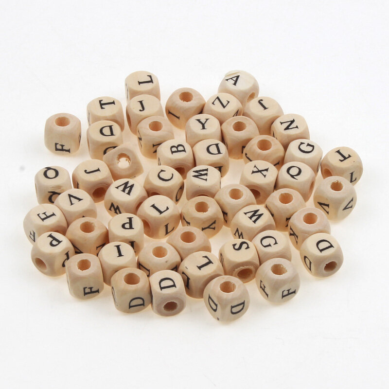 50 sztuk/paczka 10mm a-z naturalnie drewniane koraliki Z literami mieszane litery alfabetu kostka sześcienna drewniane koraliki do tworzenia biżuterii Diy bransoletka naszyjnik