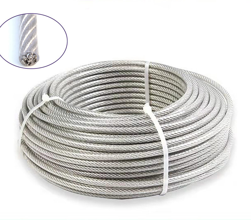 10 medidores de aço inoxidável 304 pvc revestido corda de fio 1*7/ 7*7 cabo flexível varal 0.6mm cabo macio transparente corda de fio