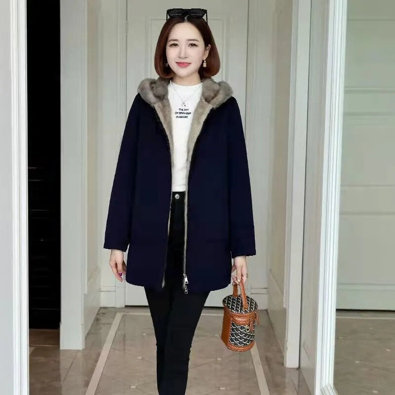 2021 neue Winter Parka frauen Mid-Länge Jacke Mujer Koreanische Version Von Die Trendy Imitation Nerz Liner faux Pelzmantel Weibliche