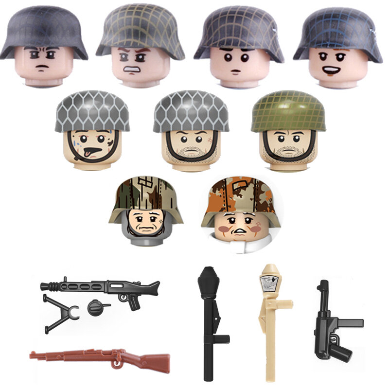 WW2 Deutsch Armee Soldaten Figuren Waffe Bausteine WW2 Armee Soldaten Figuren 98K Pistolen Helm Waffen Zubehör Ziegel Spielzeug