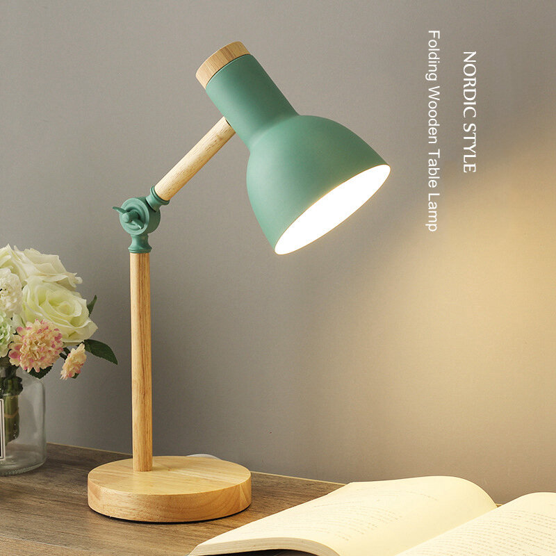 Creativo Nordic legno arte ferro LED pieghevole semplice lampada da scrivania protezione degli occhi lettura lampada da tavolo soggiorno camera da letto decorazioni per la casa