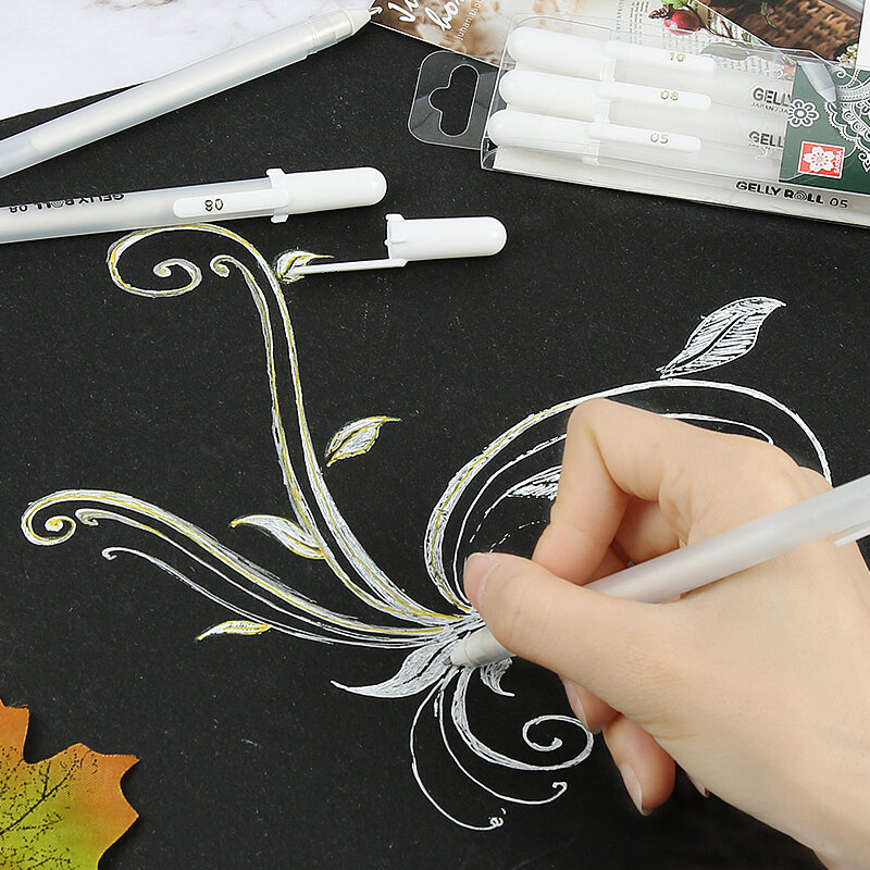 Sakura Japan-bolígrafos de tinta de Gel, marcadores de bocetos, resaltado de Color blanco brillante, Rollo Gelly clásico, 3 piezas