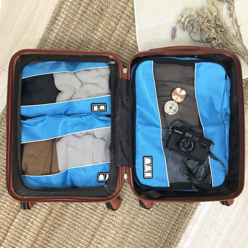 Organizador de equipaje de viaje, juego de cubos de embalaje, bolsa de ropa de almacenamiento de malla transpirable, impermeable, accesorios de viaje, bolsa ordenada, 3 unids/set por juego