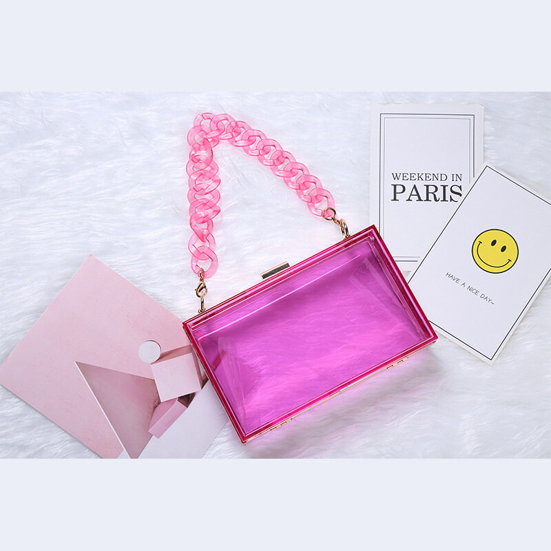 Nuovo stile spalla singola messenger borse acriliche trasparenti catena di personalità della moda piccola borsa quadrata cena borsa acrilica