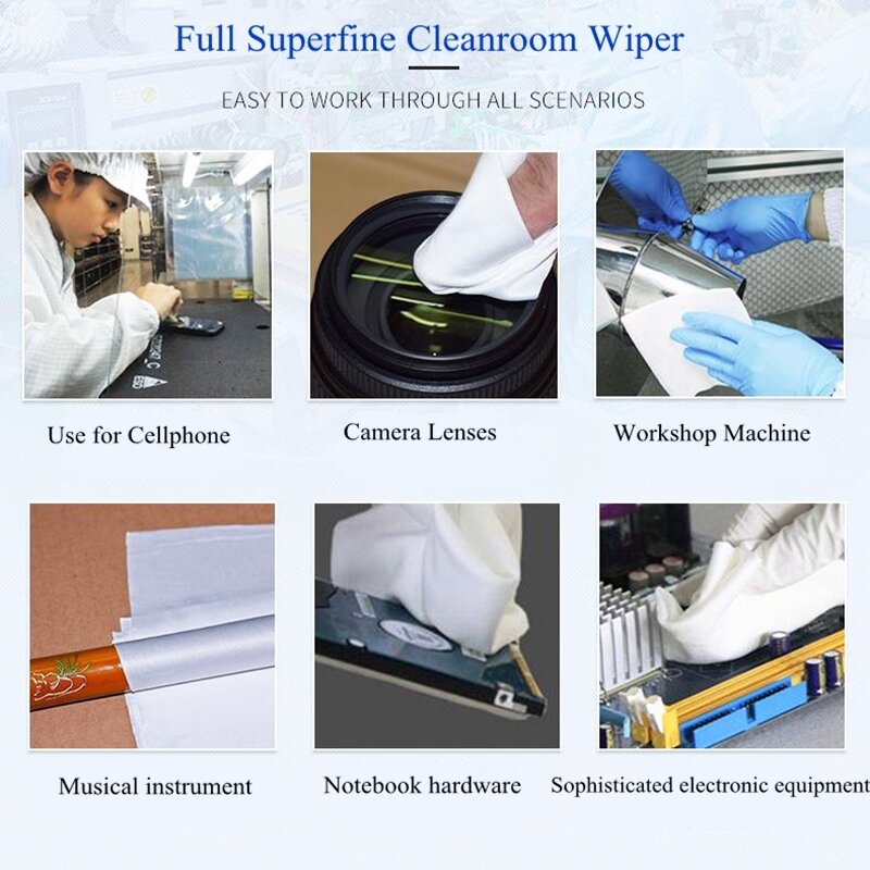 Cleanroom Wiper 9x9inch 100-Class Ultra-Fine Laser Edge-Sealing Anti-Static Soft Dust-Free Wipers Industrial PCB LCD Cleaning
