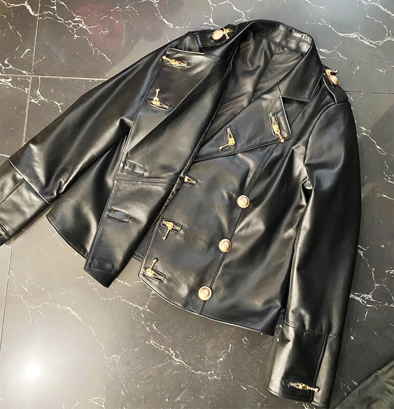 Genuine Leather Jacket Coat Mulheres Nova Marca de Moda Designer Real Sheepskin Senhoras Primavera Outono Motor Jaquetas Feminino Tamanho Grande