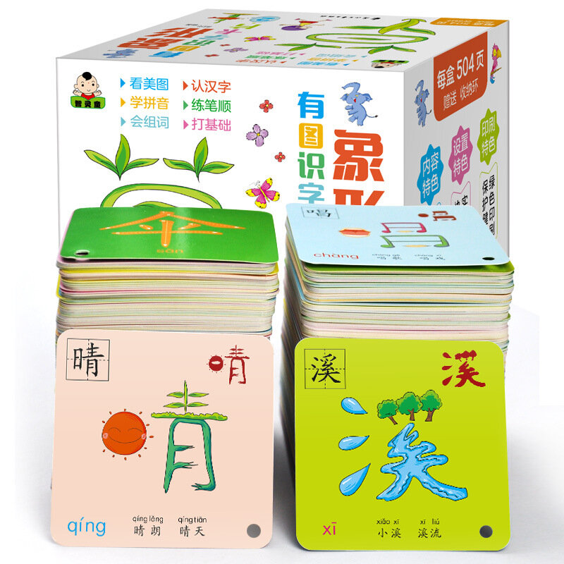 Bộ 2 Cái 1008 Trang Nhân Vật Trung Quốc Pictographic Flash Card 1 & 2 Dành Cho Bé Từ 0-8 Tuổi Trẻ Sơ Sinh/bé/Trẻ Em 8X8 Cm Thẻ Học