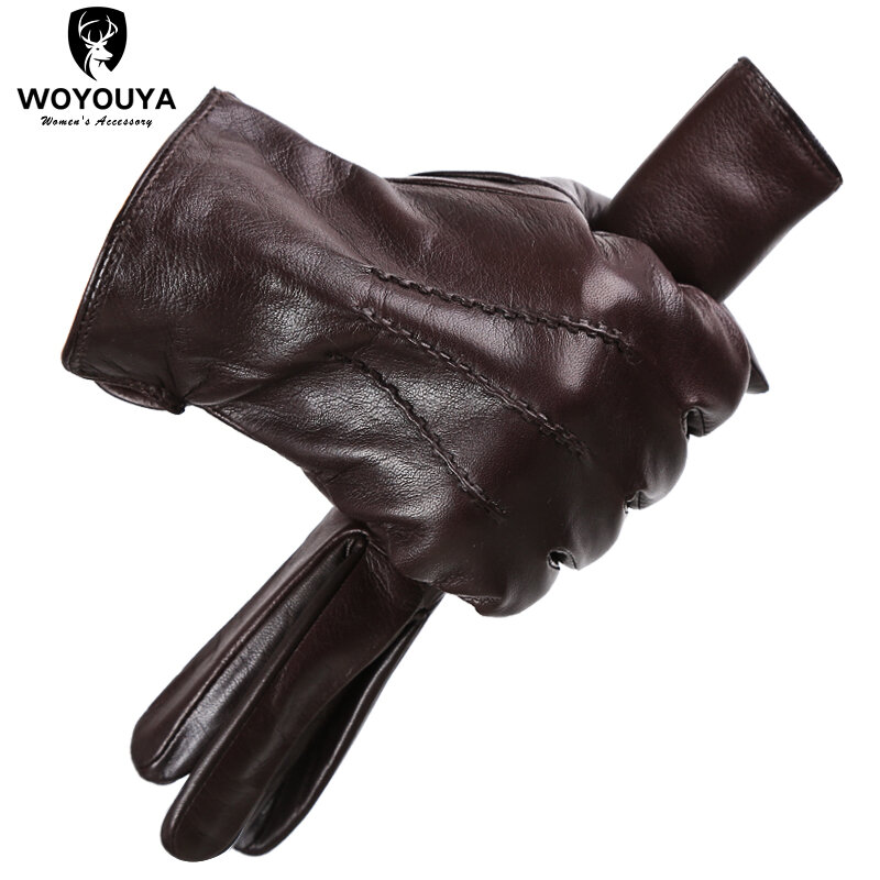 Gants confortables en peau de mouton pour hommes, gants d'hiver à design ondulé, en cuir noir pour hommes gloves-8001Y
