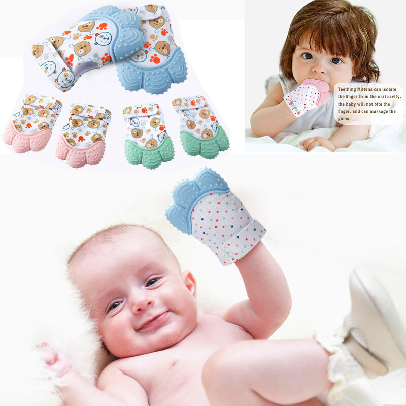 Smoothing Baby Teething Mitten ถุงมือ,BPA ฟรีซิลิโคน Mitt การ์ตูนซิลิโคน Chewing การฝึกอบรมฟันกรามถุงมือสำหรับเด็ก