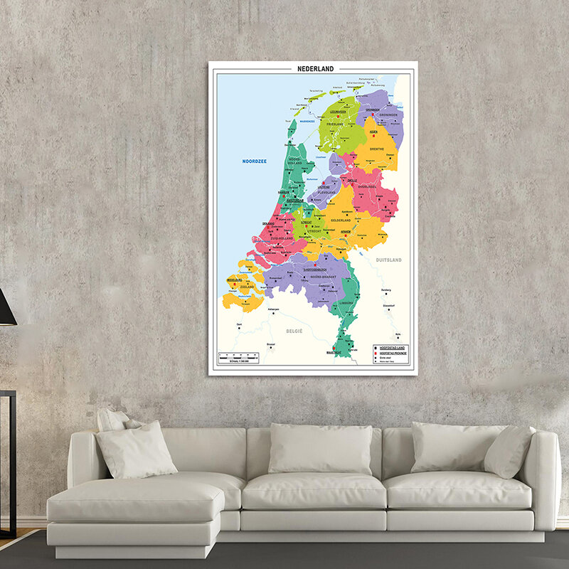 Peta Belanda Dalam Lukisan Dekoratif Belanda 100*150Cm Ukuran Besar Poster Dinding Non-woven Dekorasi Kantor Perlengkapan Sekolah Pendidikan