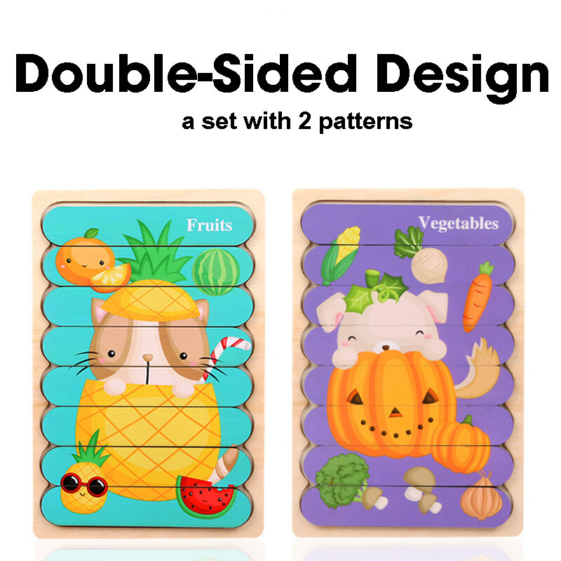 Dubbelzijdig Strip 3D Puzzels Baby Speelgoed Houten Montessori Materialen Educatief Speelgoed Voor Kinderen Grote Bricks Kinderen Leren Speelgoed