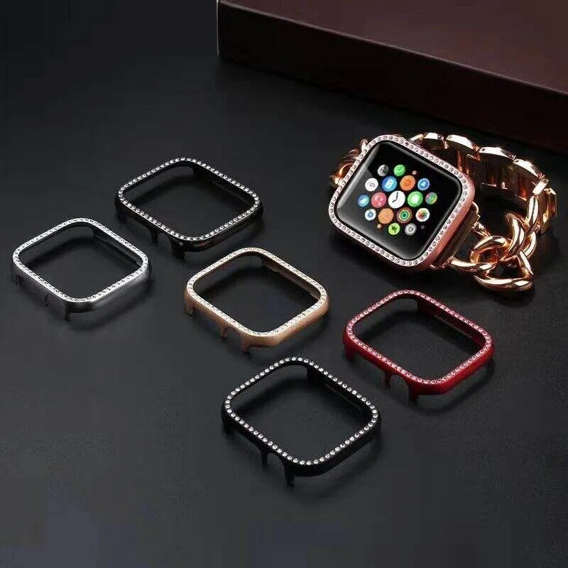Cornice in metallo di lusso con diamanti per Apple Watch Series 6 5 4 3 2 1SE custodia in lega per IWatch 38 40 42 44MM copertura paraurti protettiva