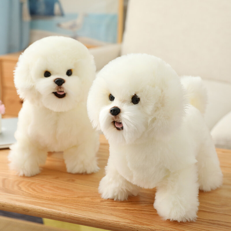 38cm biała symulacja Bichon Frise pluszowe zabawki wypchane zwierzę realistyczne psia zabawka dla szczeniąt prezent dla dziewczynek dzieci