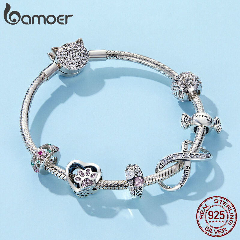 Bamoer 925 Silver Charm Collection 925 Sterling Silver Dazzling CZ Beads fit Bracelets & Bangles Fine Jewelry BSC039