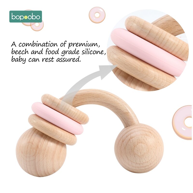 Bopoobo – hochet en bois pour bébé, anneau de dentition à main, perles courbées, jeu de gymnastique sans BPA, jouets en hêtre, jouet Montessori, 1 pièce