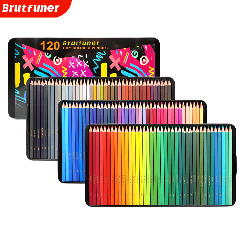 Brutfuner-lápices de colores oleosos cuadrados, caja de lata para dibujo, bocetos, artistas, estudiantes, 72/120 colores
