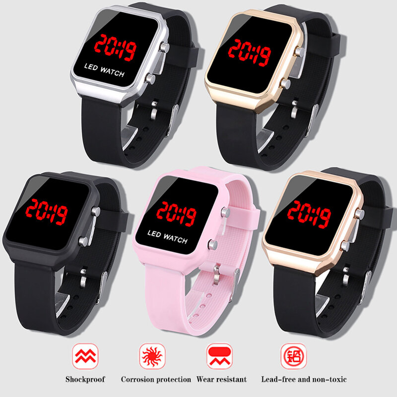 패션 LED 시계 디지털 손목시계, 핑크 실리콘 어린이 시계, 소년 소녀 전자 시계
