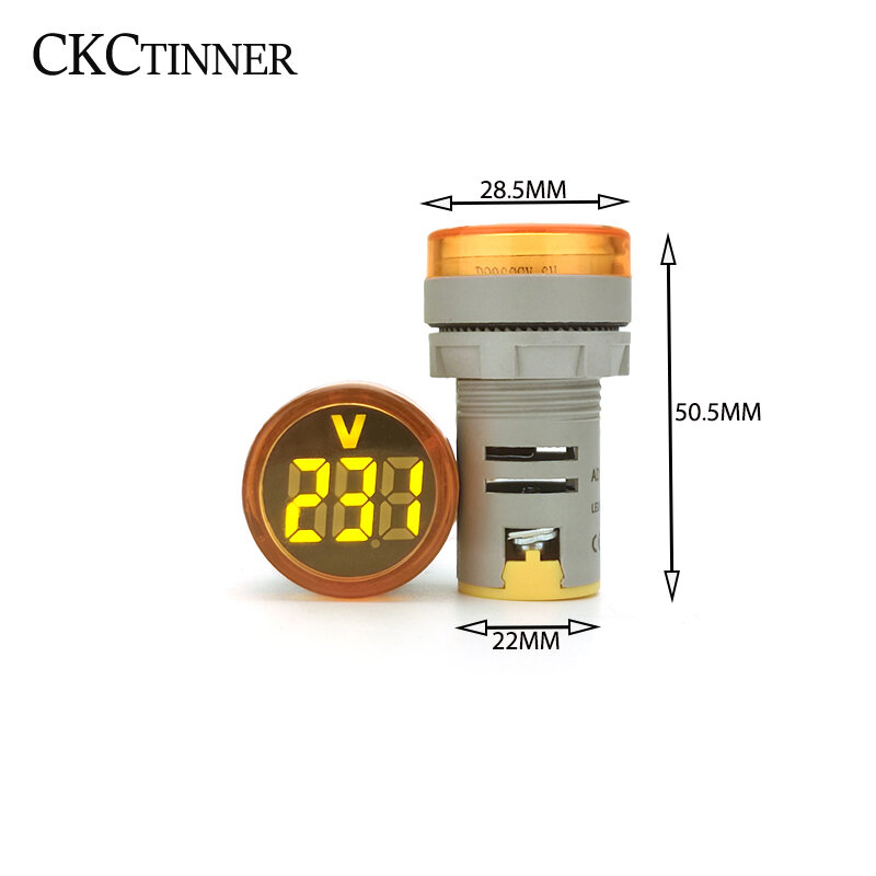 Mini voltímetro Digital redondo de 22MM, medidor de voltaje de CA 20-500V, indicador Digital LED, pantalla de luz de lámpara piloto, 1 ud.