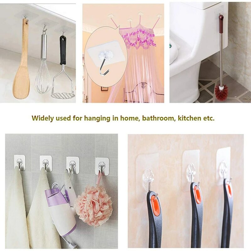 Transparent Strong Hanging Nail-free Hook Kitchen Bathroom Wall Sticky Hooks Hangers Holder Clothes Kitchen Non-trace