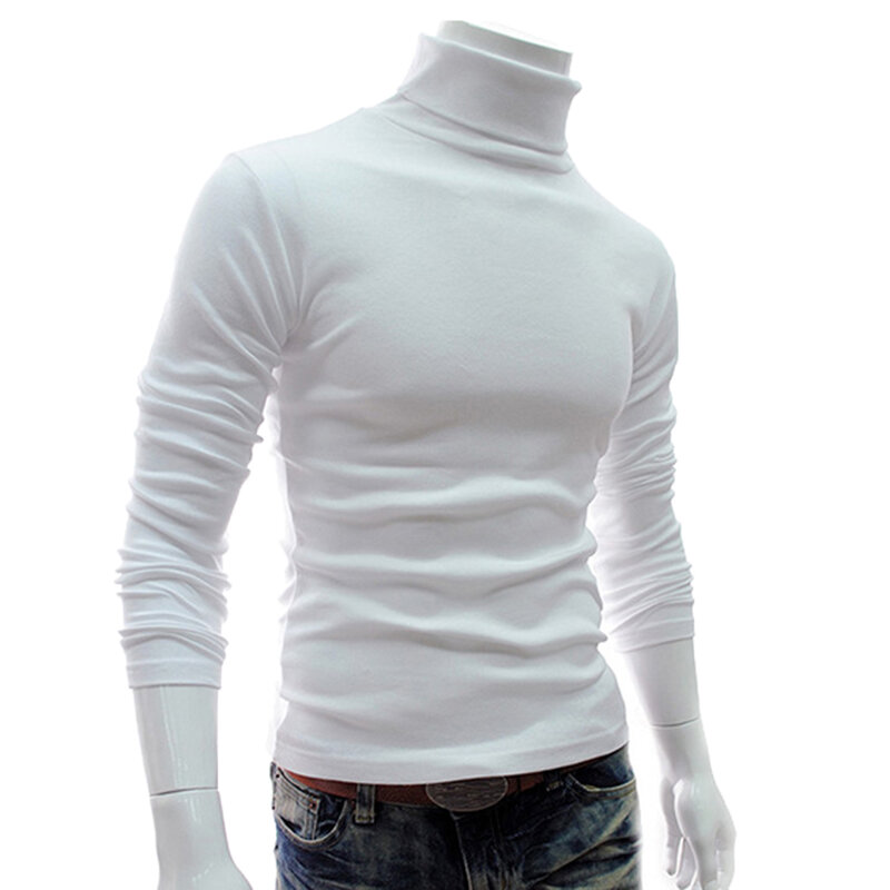 Suéter de cuello alto de manga larga para hombre, jersey de moda de Color sólido, ajustado, de punto