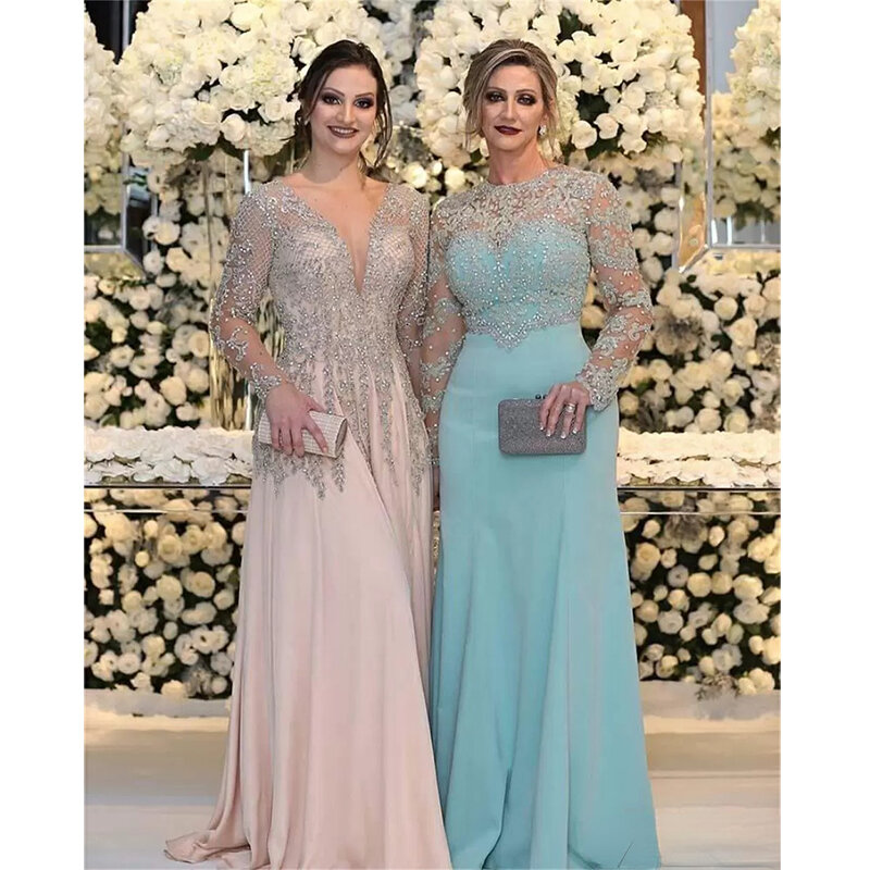 Gaun Ibu Pengantin Mewah Elegan 2021 Manik-manik Kristal Dua Gaya Sifon Ukuran Besar Gaun Pesta Pernikahan Gaun Malam