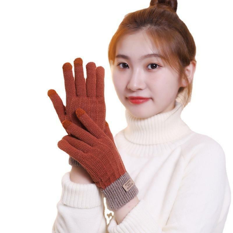 Nowe damskie zimowe utrzymuj ciepło Plus kaszmir w paski elastyczność rękawiczki z miękkiej dzianiny śliczne modne wiatroodporne rękawiczki rowerowe