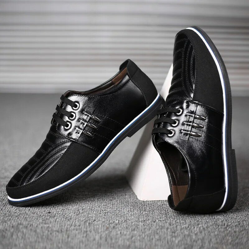Leather Men's Shoes, High-quality Elastic Band, Fashion, Firm Design, Comfortable Sneakers, Large 2021 New Style