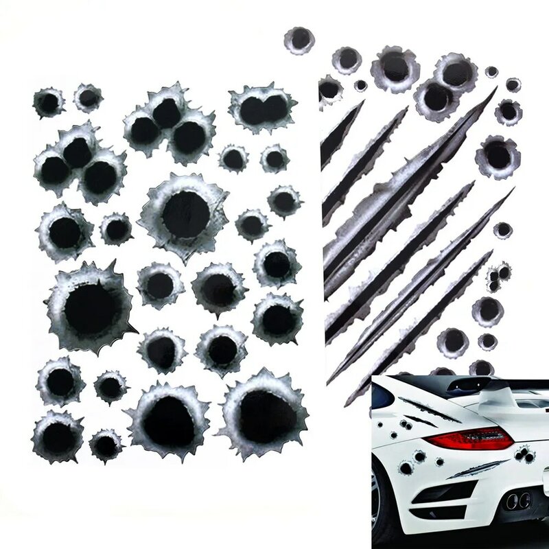 Fashion Creative Auto Styling 3D Fake Bullet Gat Gun Shots Funny Car Stickers Decals Lijm Sticker Auto Body