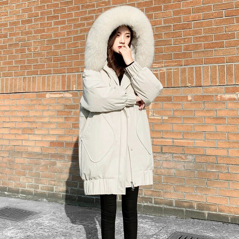 Женский пуховик на белом утином пуху, зимний теплый пуховик с толстым черным капюшоном для защиты от холода, 2022