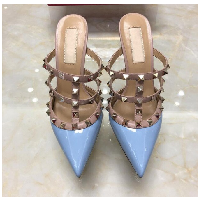 YEELOCA shoes a001 women high heel sandals with rivets 6cm thin heel wedding shoes pointed toe KZ058
