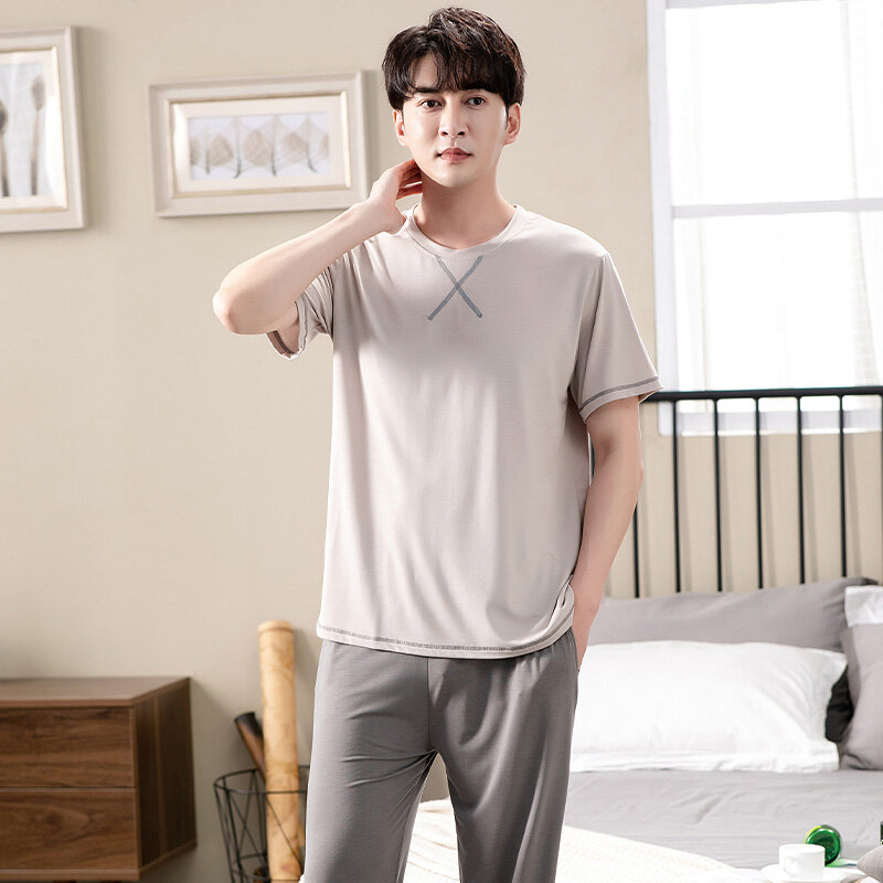 Pijama chino de cuello redondo de algodón para hombre, ropa de dormir de estilo Casual, suave, a la moda, 4XL
