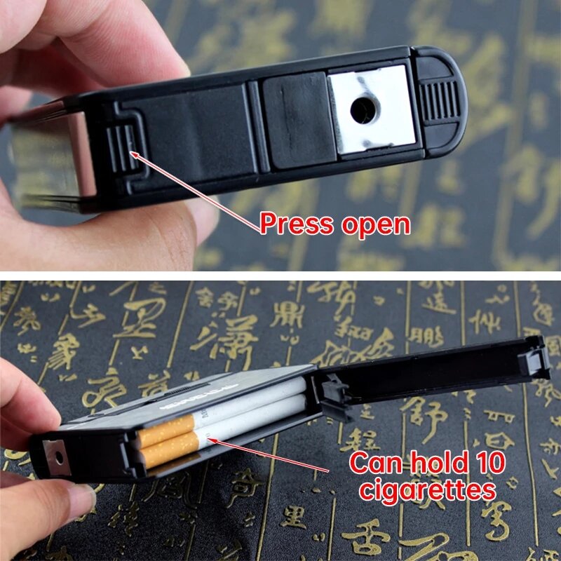 Kotak Rokok Logam Kotak Rokok Otomatis Portabel 10 Buah Wadah Rokok Gadget Tidak Lebih Ringan untuk Pria Hadiah Natal