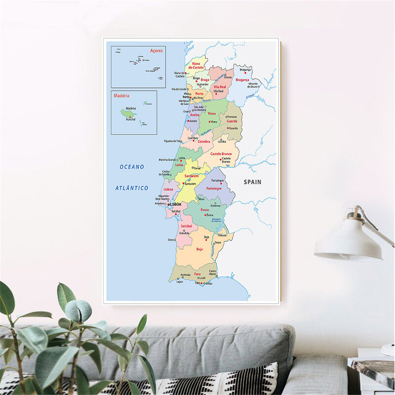 100*150cm The Portugal Political Map In Portuguese Wall Poster Non-woven Canvas Painting Classroom Home Decor School Supplies
