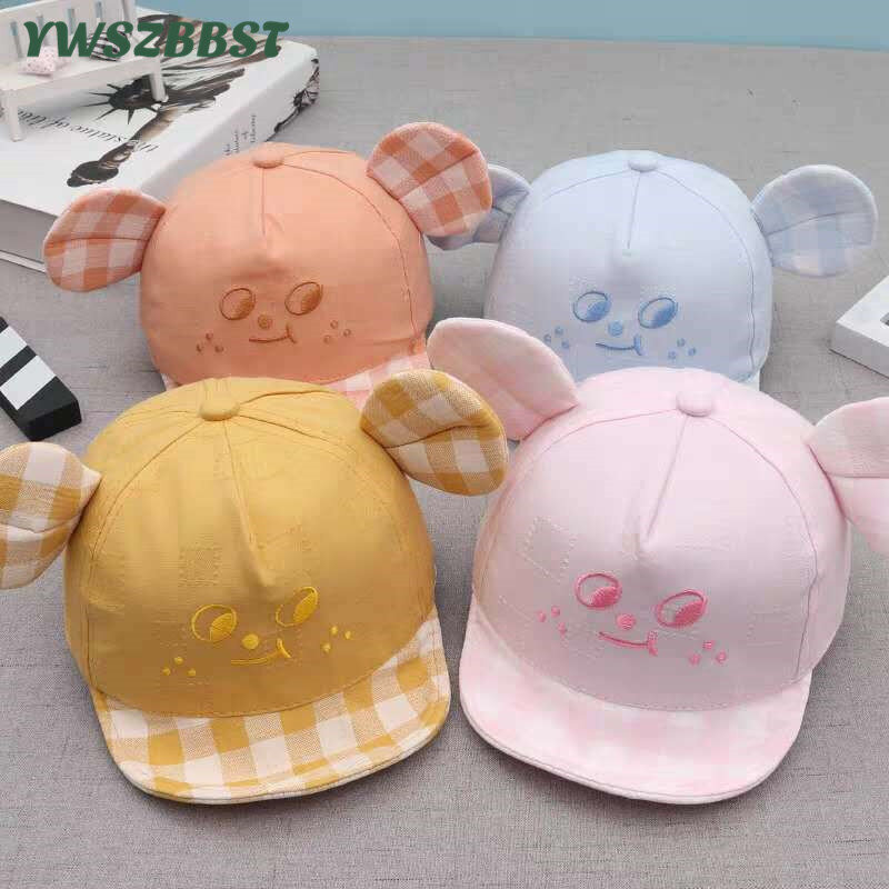 New Spring Autumn Thin Style Infant baby visor cap Mouse Ear Baby Sun Hats Smile Print Girls Cap Kids Boys Sunscreen Caps
