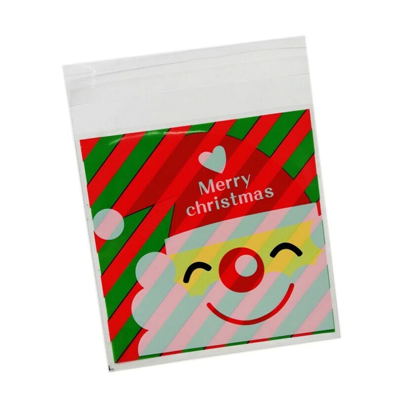 100pcs 7*7cm 쿠키 선물 가방 크리스마스 산타 클로스 눈사람 스낵 쿠키 플라스틱 포장 가방 파티 웨딩 캔디 가방