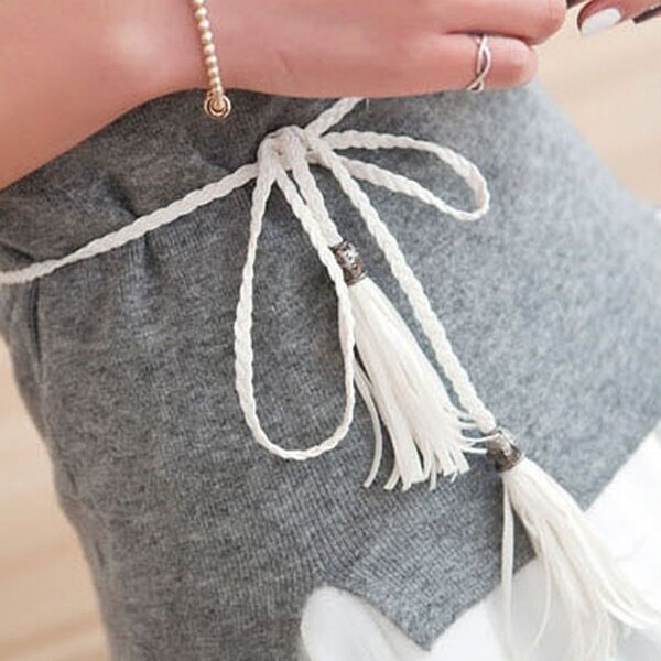 بوهو رقيقة الخصر حبل حزام المرأة بسيطة بولي Leather الجلود شرابة مضفر الذاتي التعادل حزام