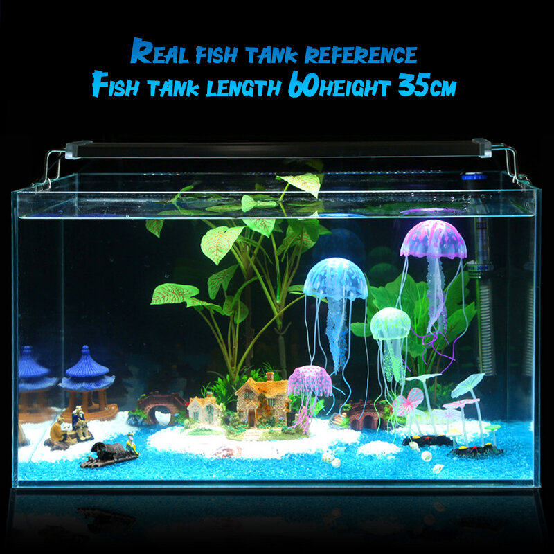 Tangki ikan simulasi ubur-ubur akuarium lansekap dekorasi mengambang neon ubur-ubur warna-warni untuk menemani mainan anak-anak